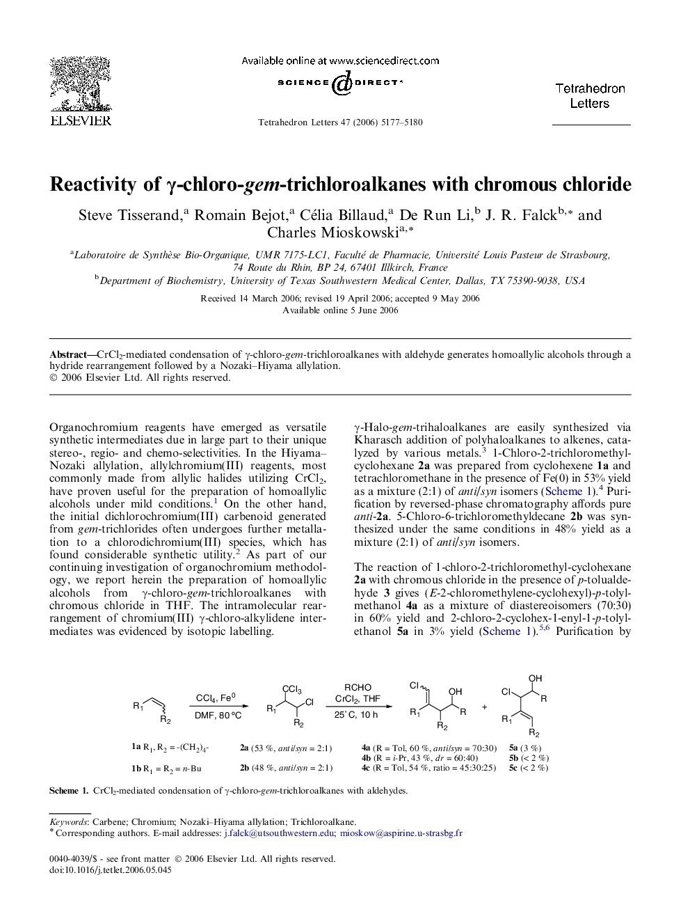 Reactivity of Î³-chloro-gem-trichloroalkanes with chromous chloride