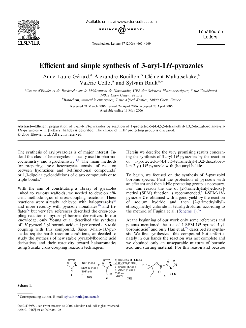 Efficient and simple synthesis of 3-aryl-1H-pyrazoles