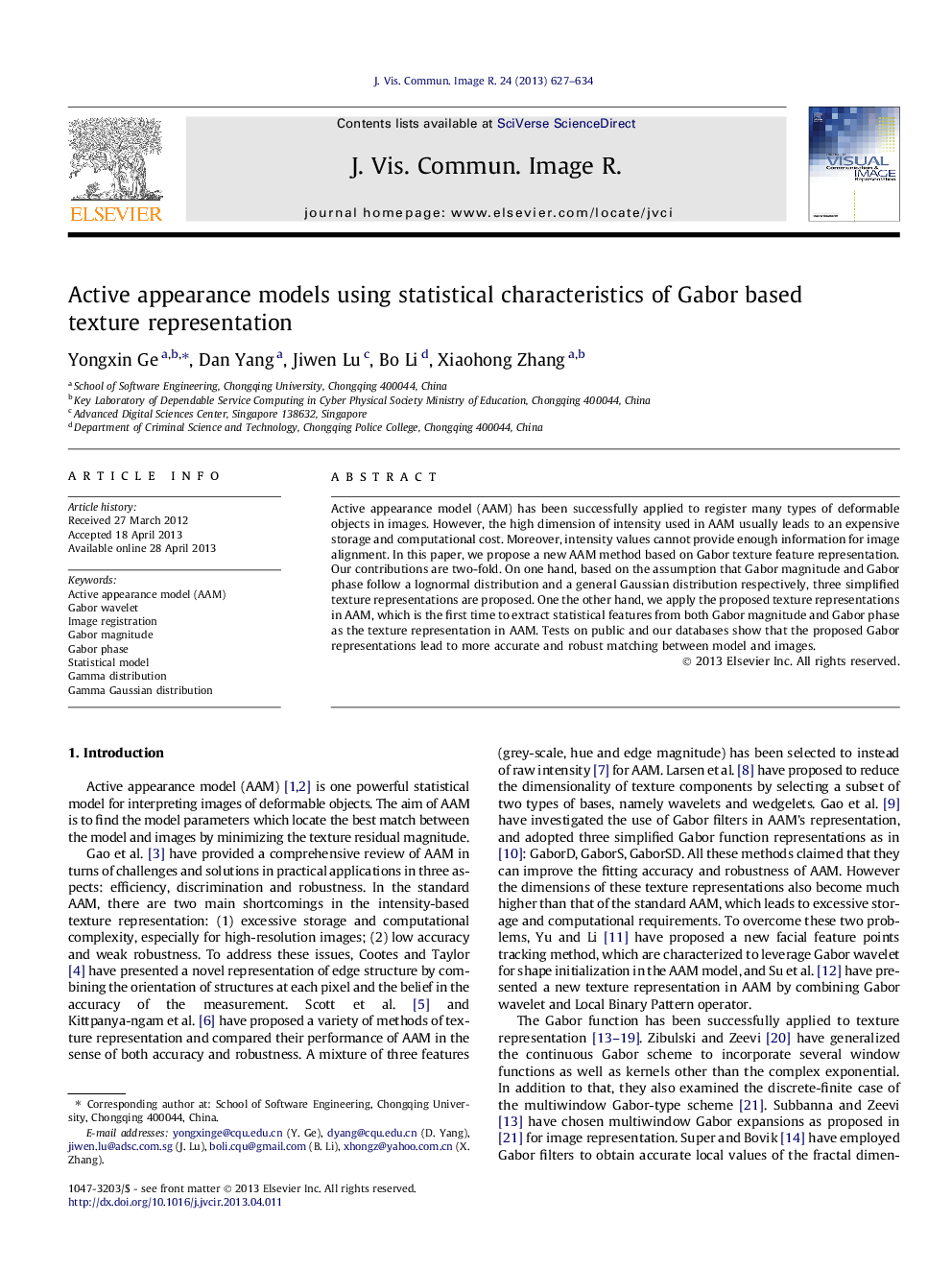 Active appearance models using statistical characteristics of Gabor based texture representation