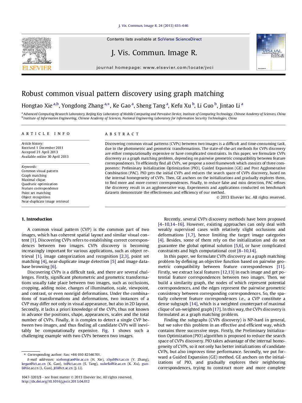 Robust common visual pattern discovery using graph matching