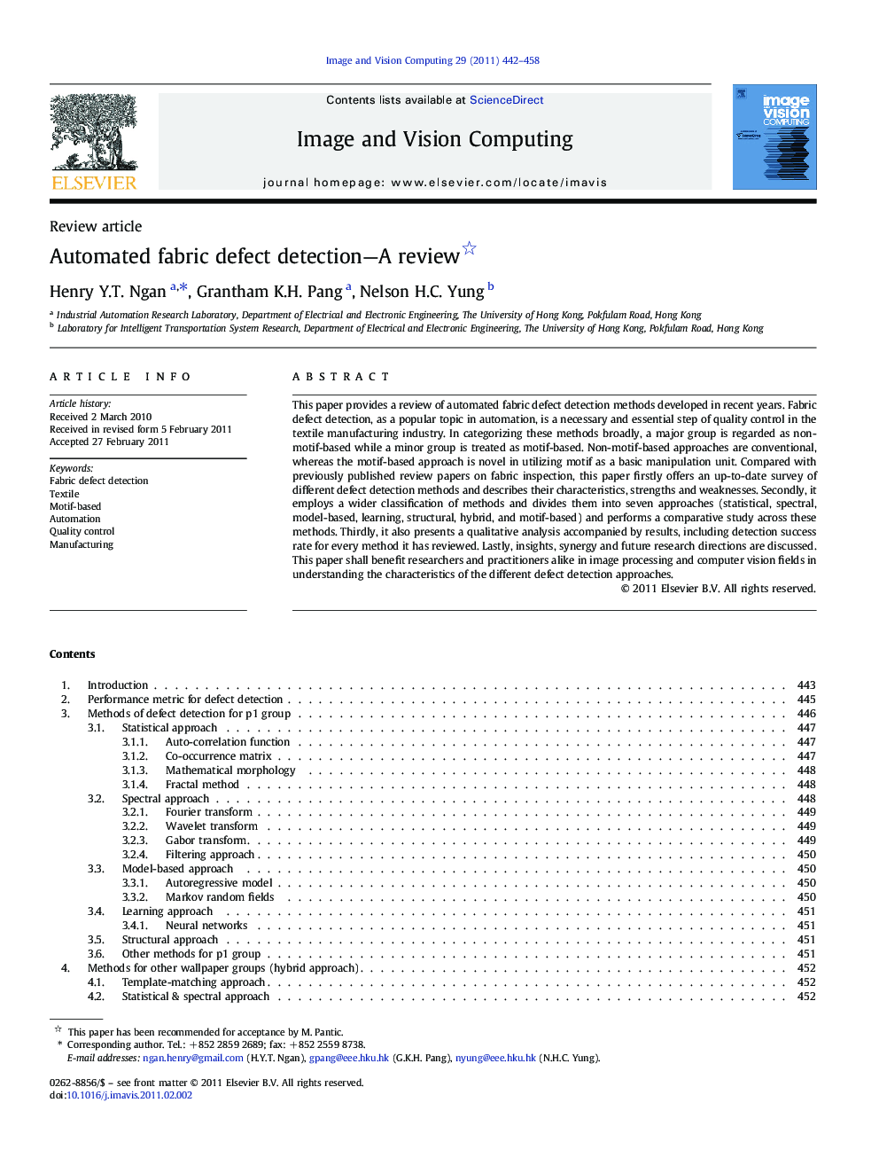 Automated fabric defect detection—A review 