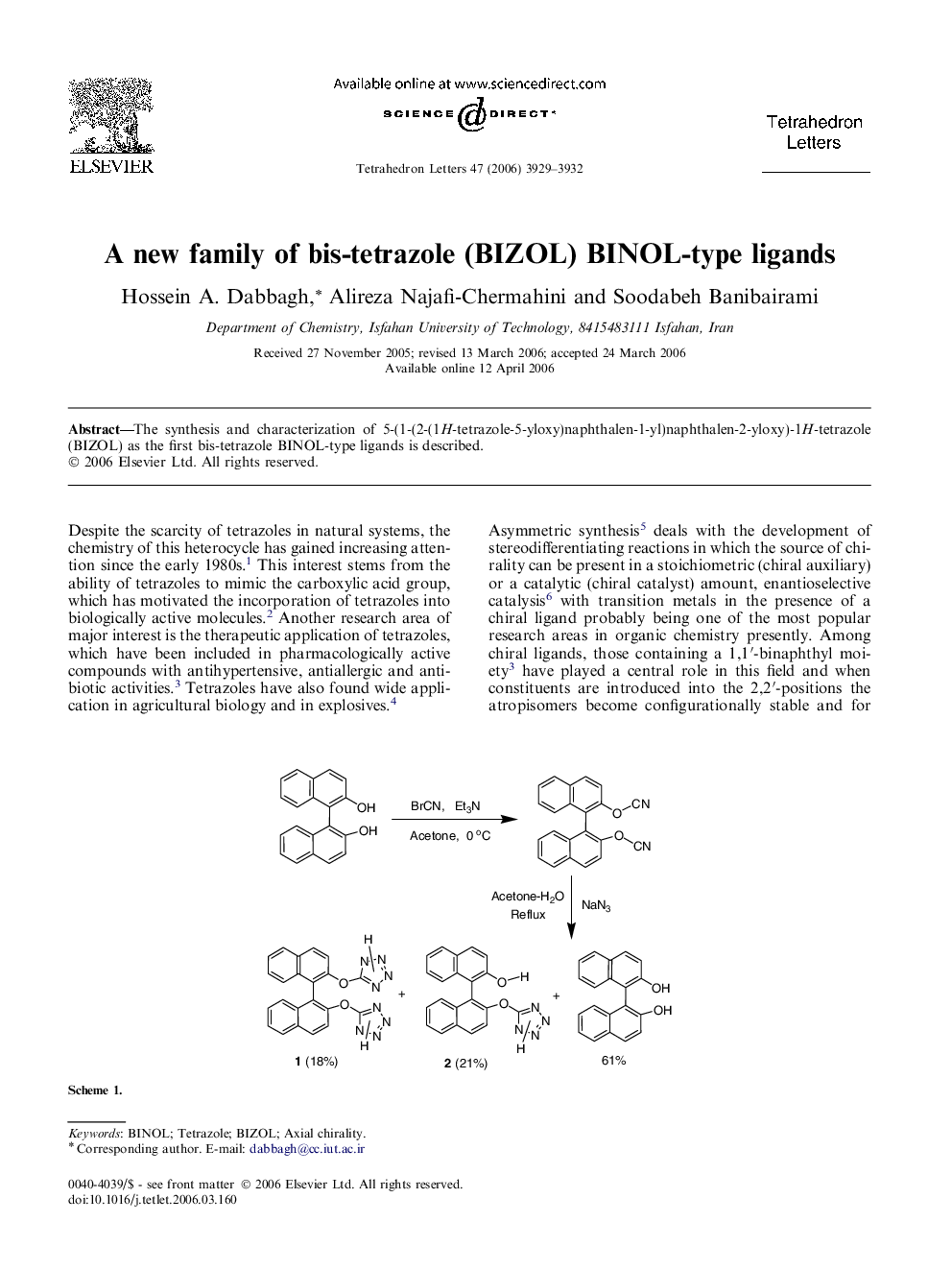 A new family of bis-tetrazole (BIZOL) BINOL-type ligands