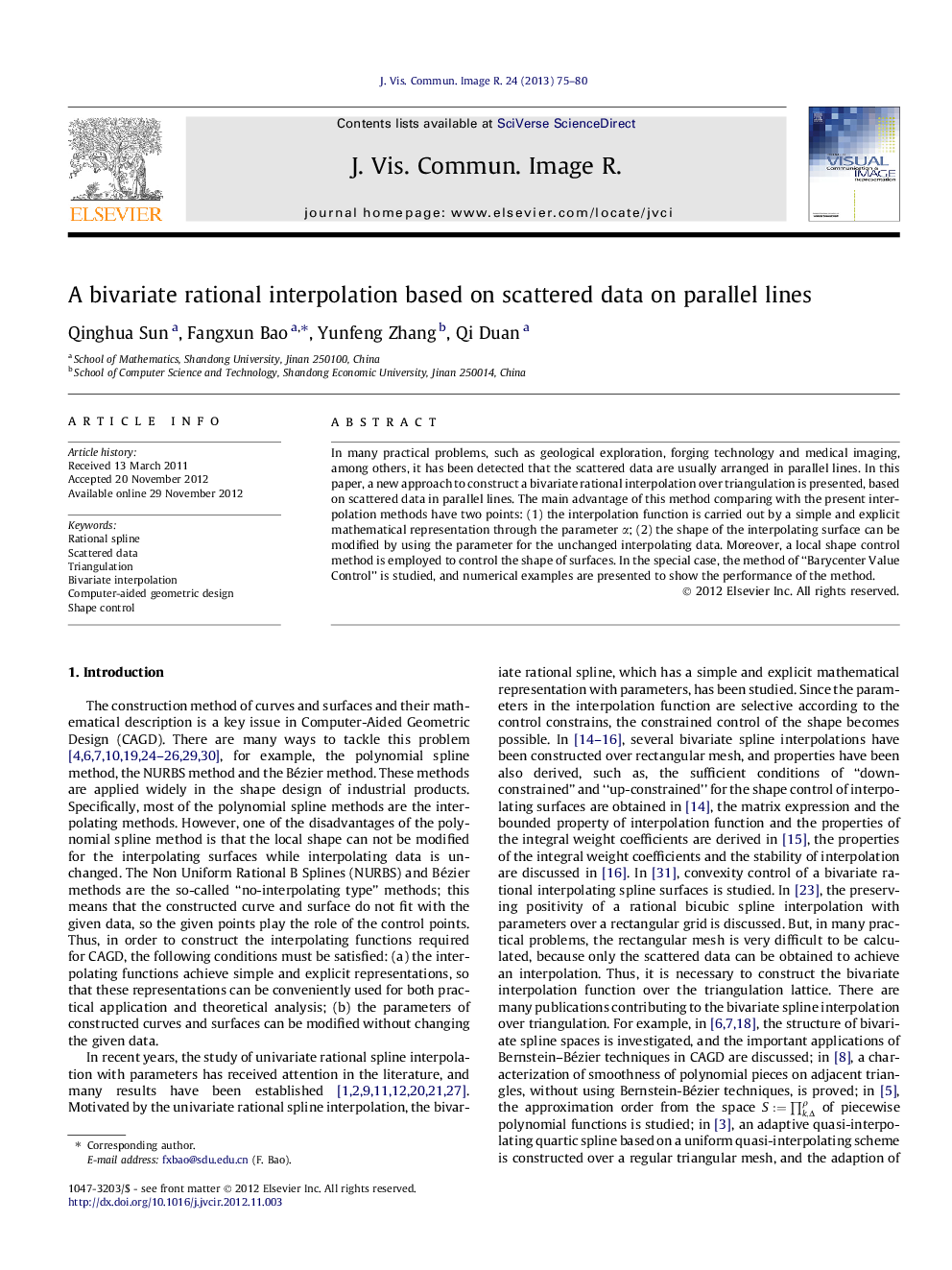 A bivariate rational interpolation based on scattered data on parallel lines