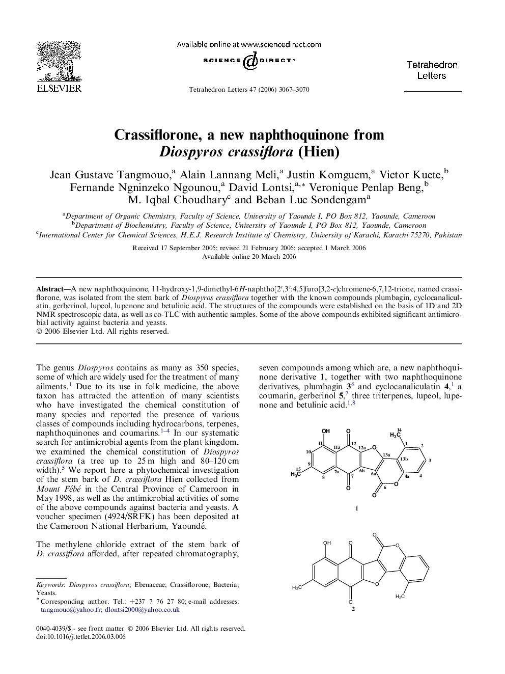 Crassiflorone, a new naphthoquinone from Diospyros crassiflora (Hien)