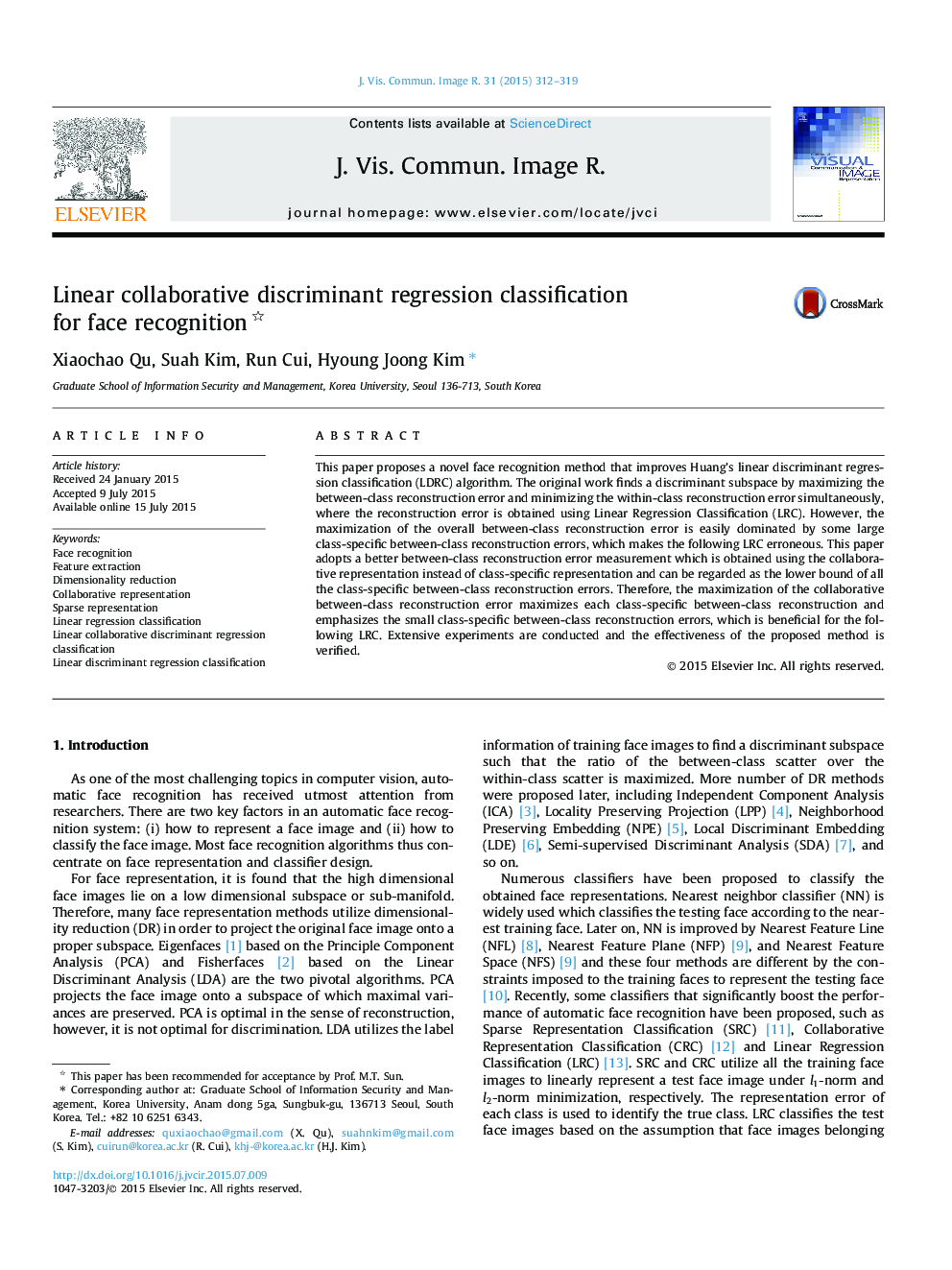 Linear collaborative discriminant regression classification for face recognition 