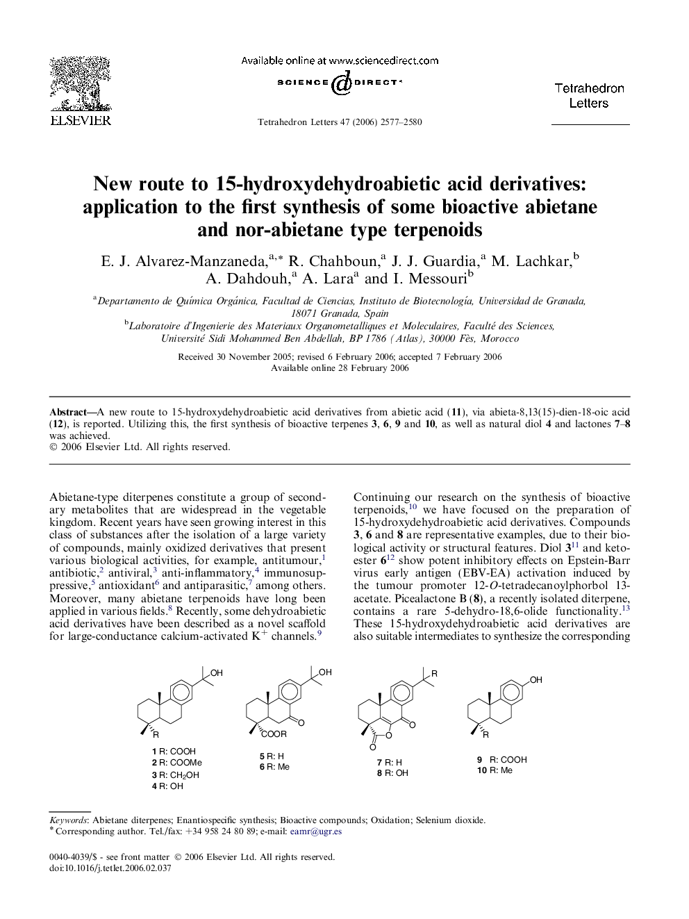 New route to 15-hydroxydehydroabietic acid derivatives: application to the first synthesis of some bioactive abietane and nor-abietane type terpenoids