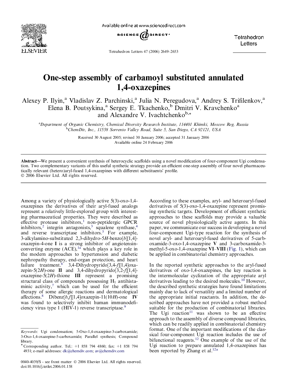 One-step assembly of carbamoyl substituted annulated 1,4-oxazepines