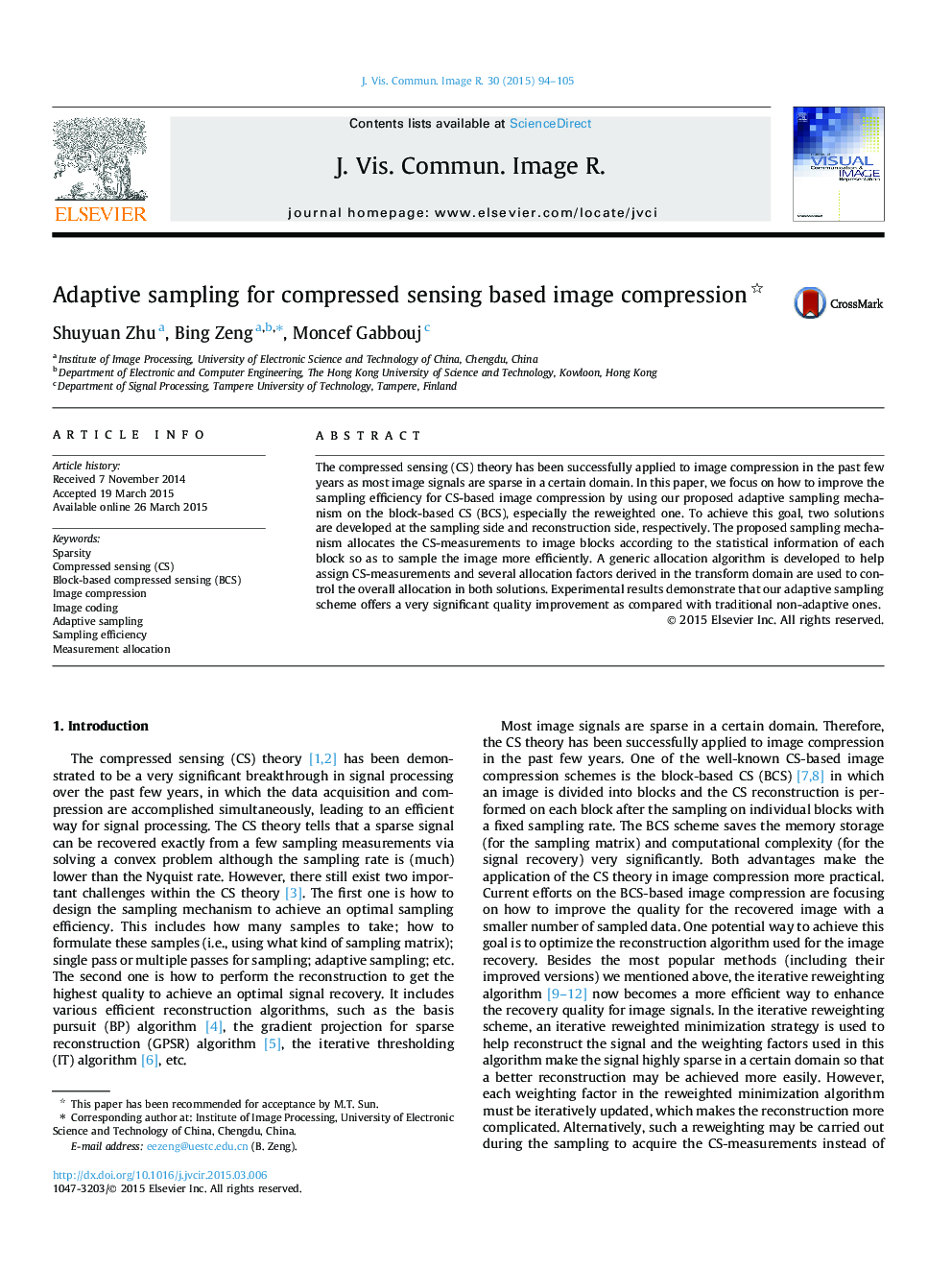 Adaptive sampling for compressed sensing based image compression 