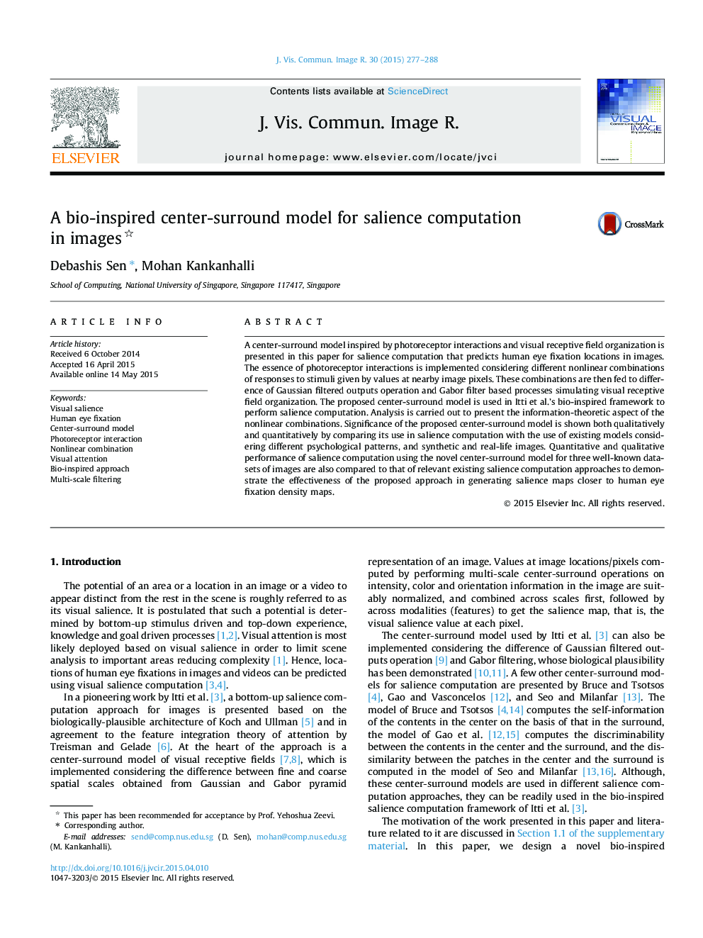 A bio-inspired center-surround model for salience computation in images 