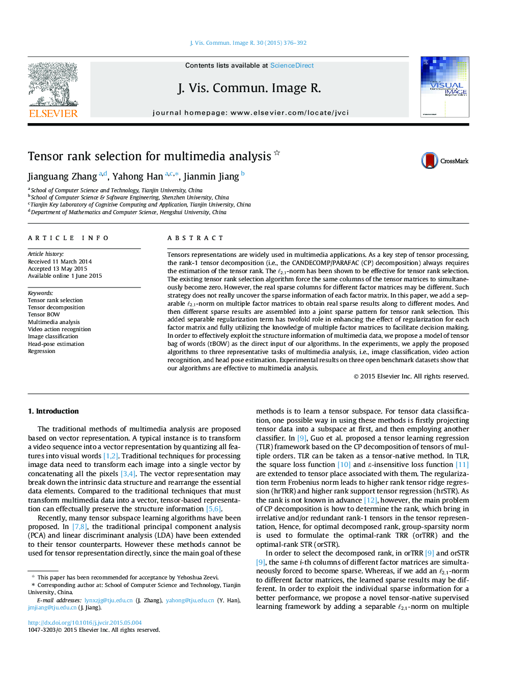 Tensor rank selection for multimedia analysis 