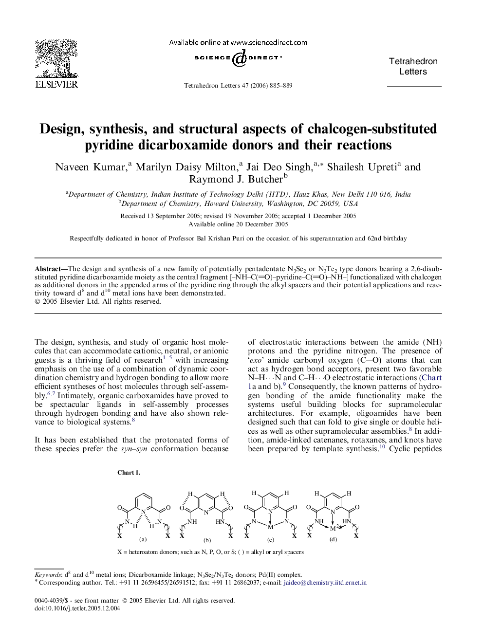 Design, synthesis, and structural aspects of chalcogen-substituted pyridine dicarboxamide donors and their reactions