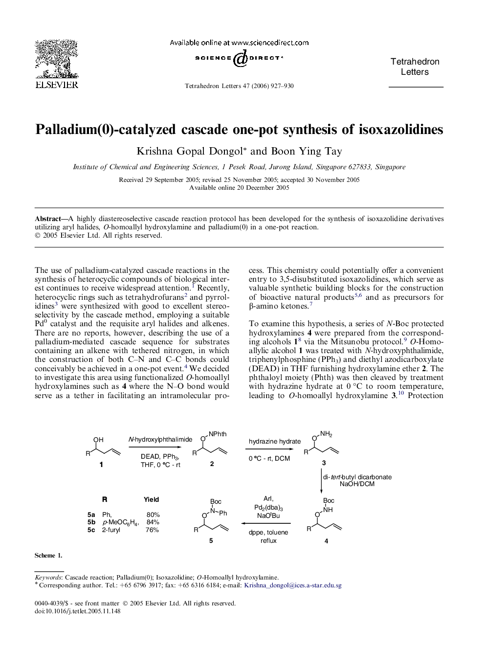 Palladium(0)-catalyzed cascade one-pot synthesis of isoxazolidines