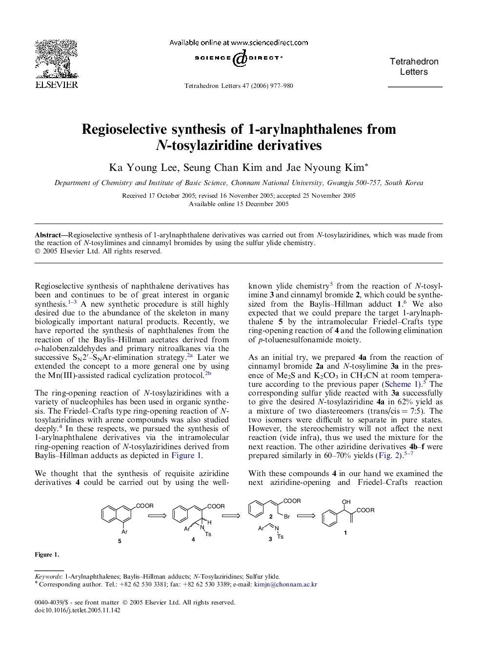 Regioselective synthesis of 1-arylnaphthalenes from N-tosylaziridine derivatives