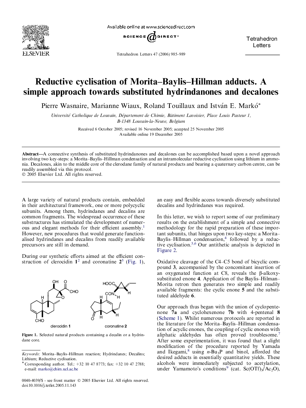 Reductive cyclisation of Morita-Baylis-Hillman adducts. A simple approach towards substituted hydrindanones and decalones