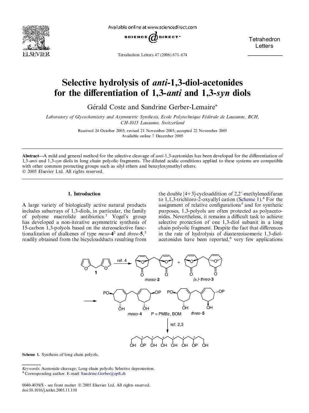 Selective hydrolysis of anti-1,3-diol-acetonides for the differentiation of 1,3-anti and 1,3-syn diols