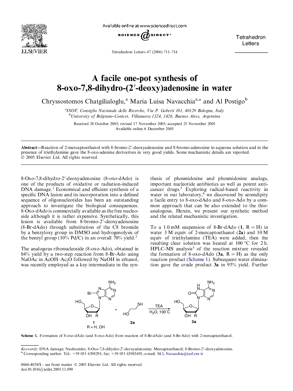 A facile one-pot synthesis of 8-oxo-7,8-dihydro-(2â²-deoxy)adenosine in water