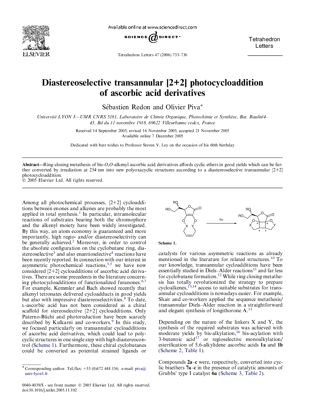 Diastereoselective transannular [2+2] photocycloaddition of ascorbic acid derivatives