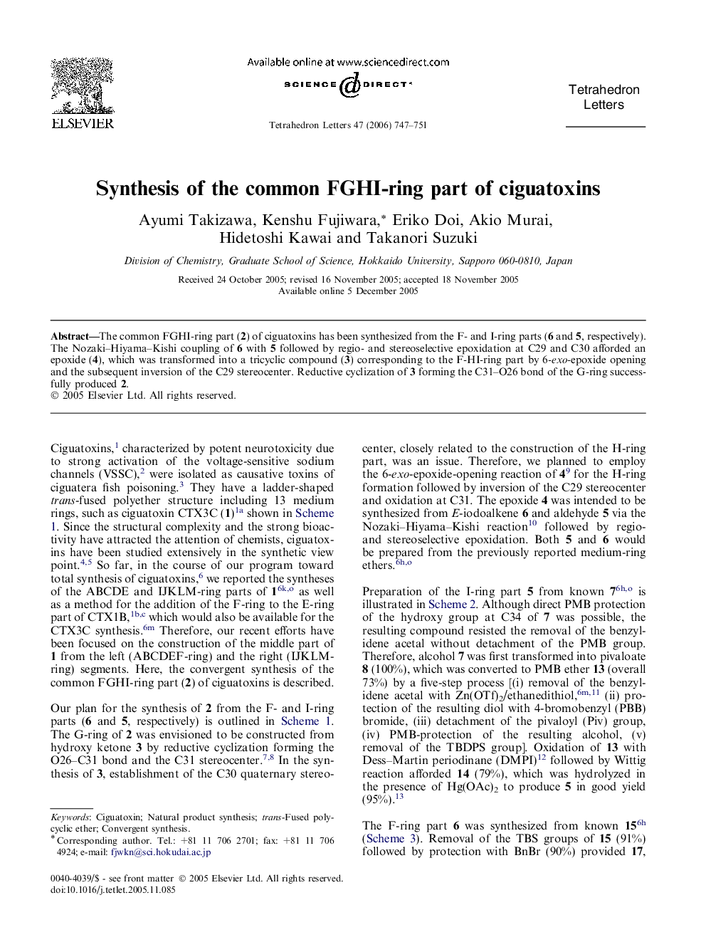 Synthesis of the common FGHI-ring part of ciguatoxins