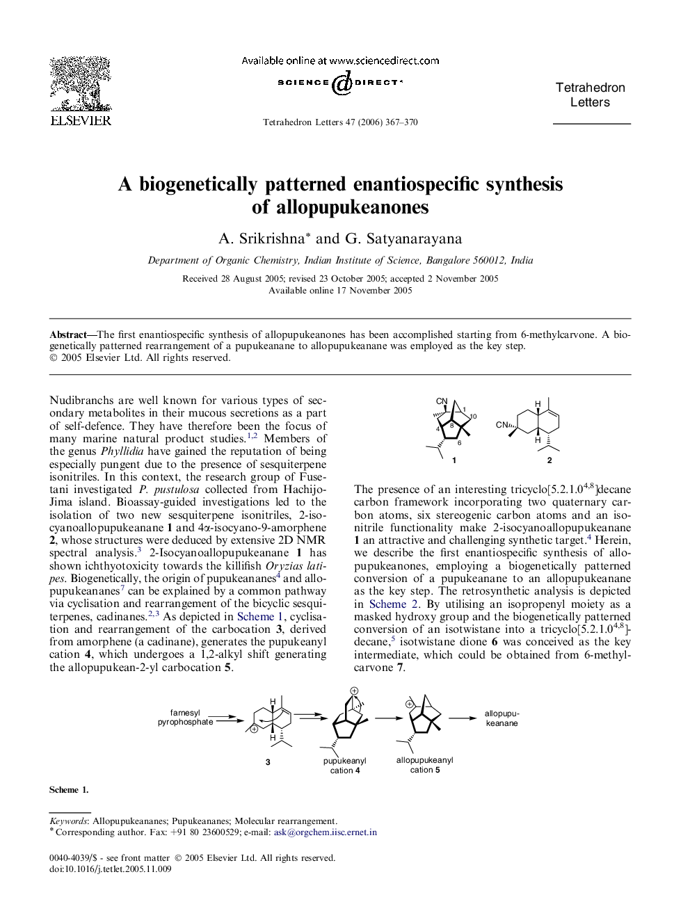 A biogenetically patterned enantiospecific synthesis of allopupukeanones