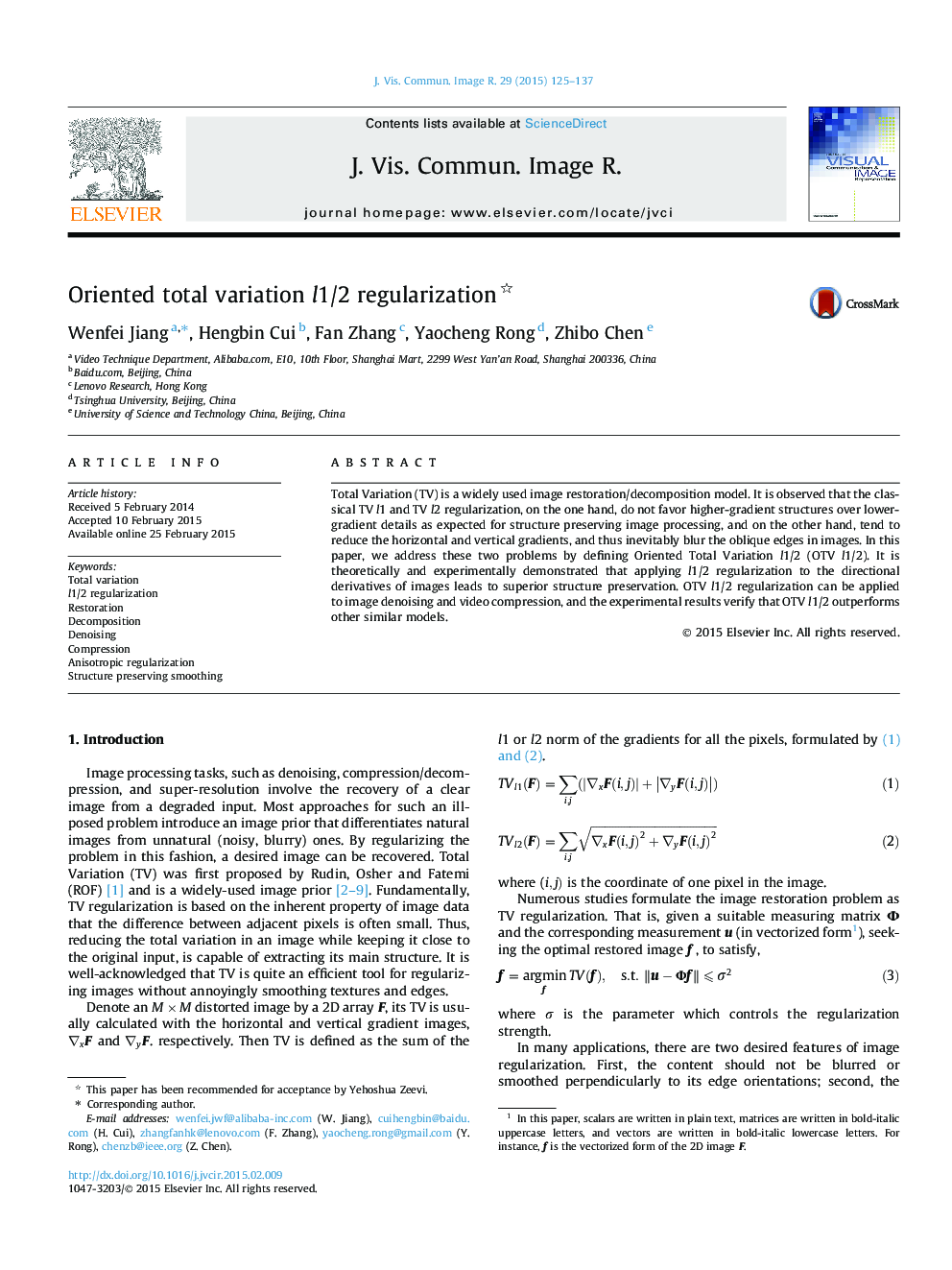 Oriented total variation l1/2 regularization 