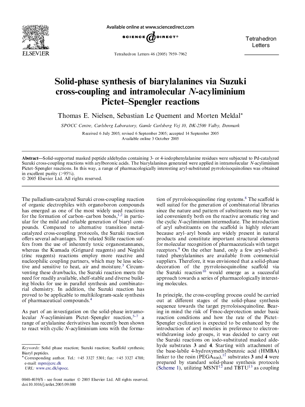 Solid-phase synthesis of biarylalanines via Suzuki cross-coupling and intramolecular N-acyliminium Pictet-Spengler reactions