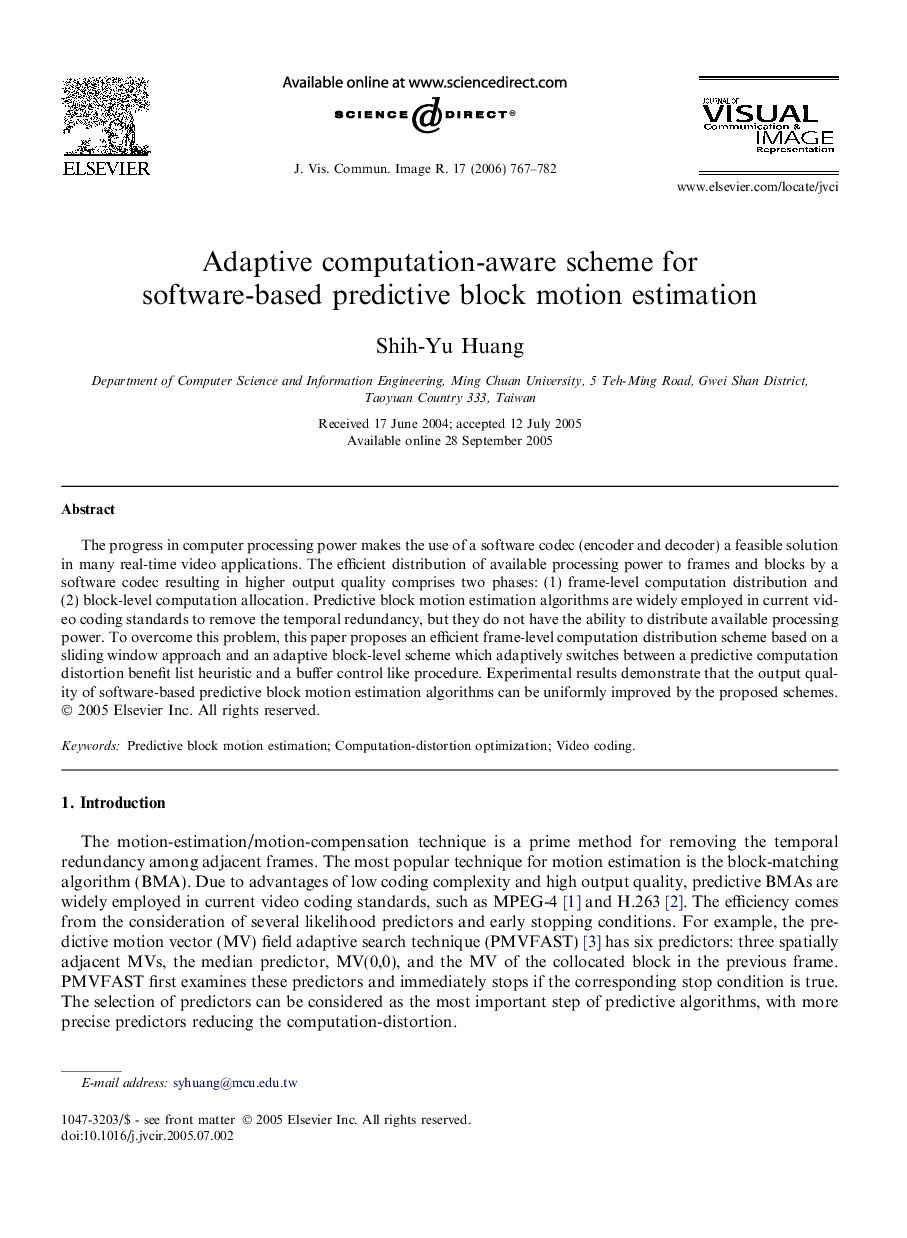 Adaptive computation-aware scheme for software-based predictive block motion estimation