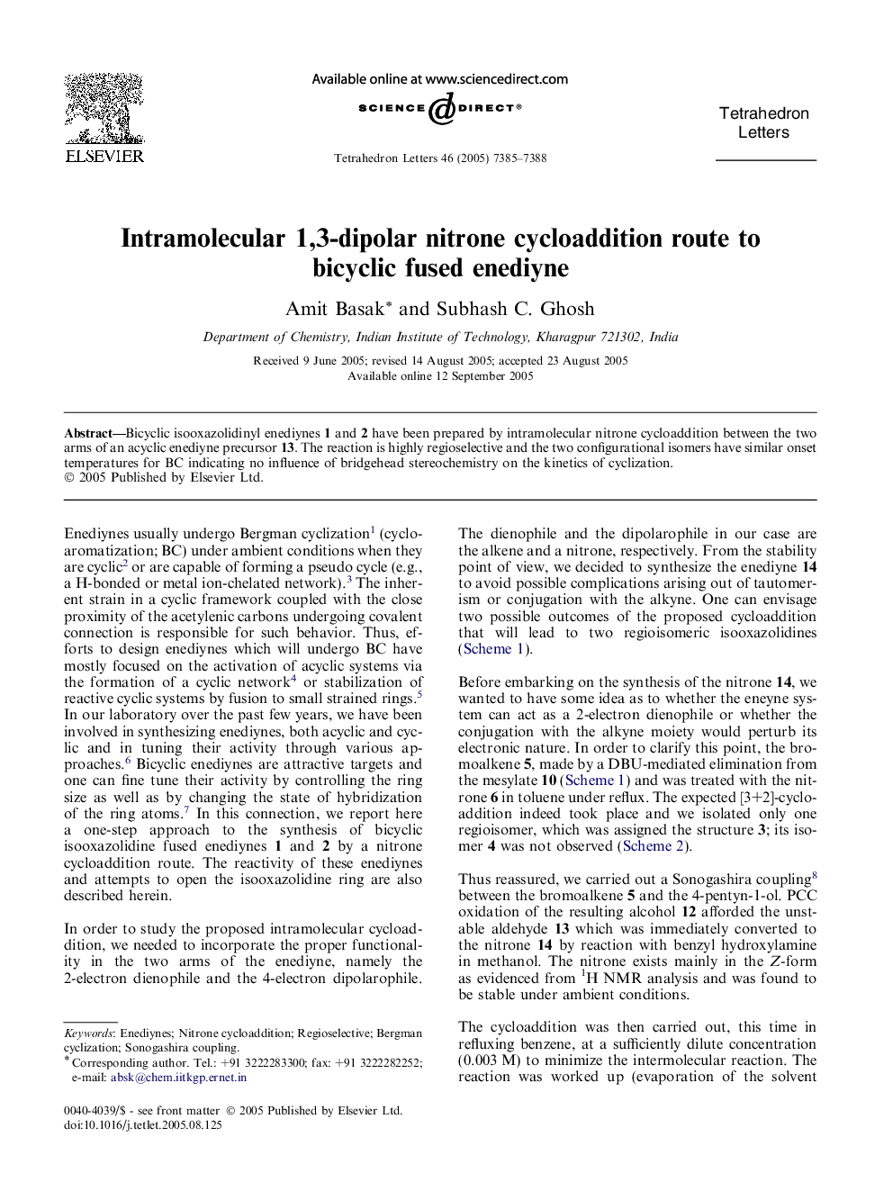 Intramolecular 1,3-dipolar nitrone cycloaddition route to bicyclic fused enediyne