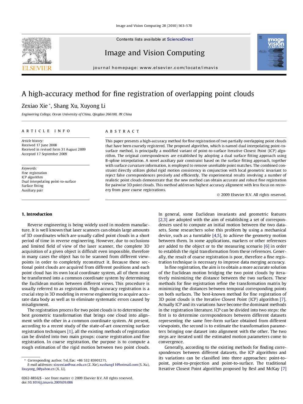 A high-accuracy method for fine registration of overlapping point clouds