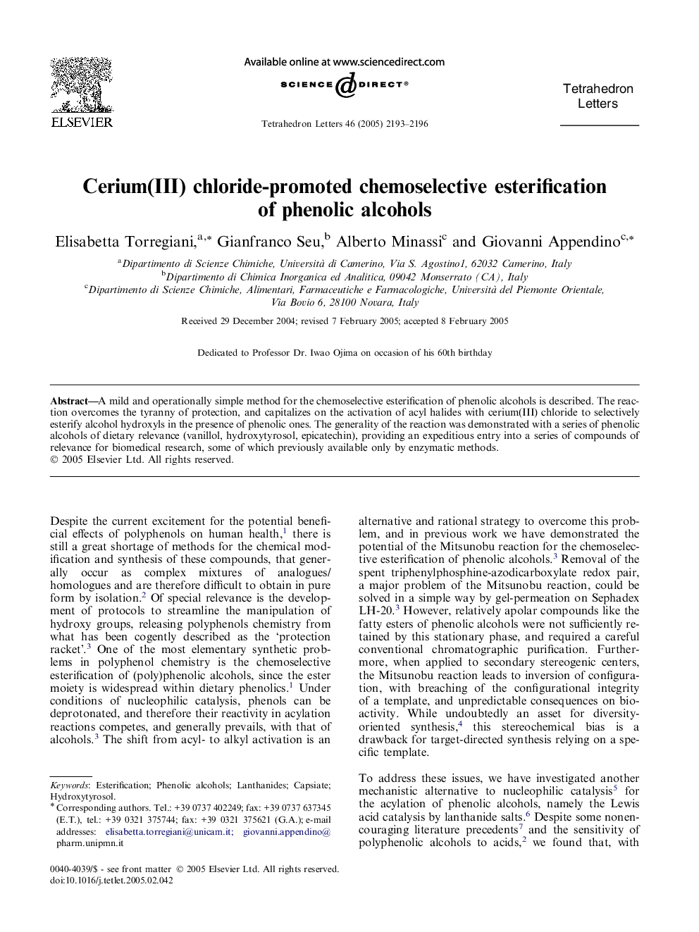 Cerium(III) chloride-promoted chemoselective esterification of phenolic alcohols