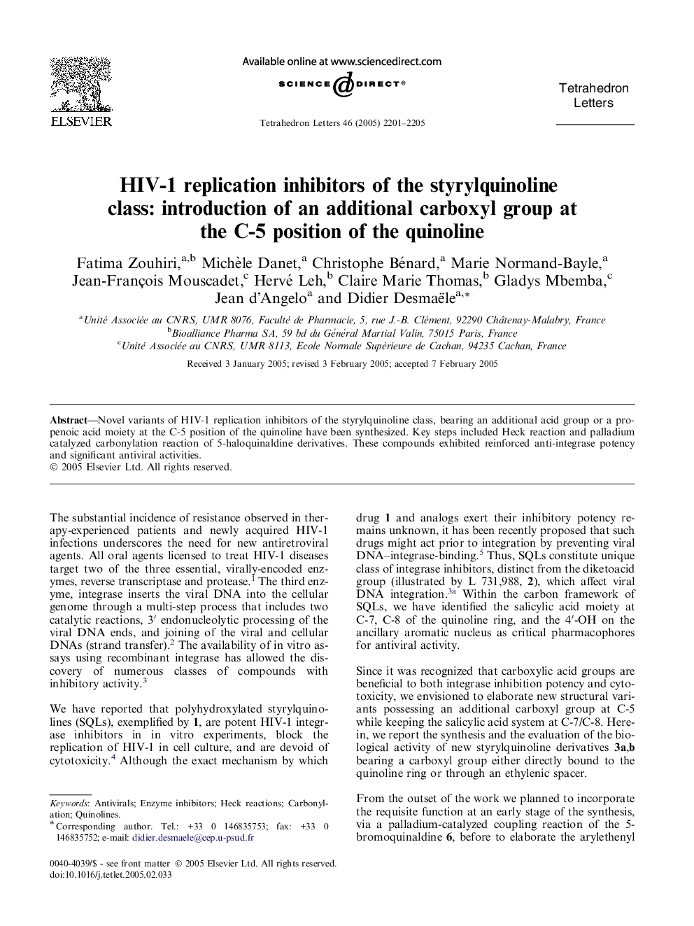 HIV-1 replication inhibitors of the styrylquinoline class: introduction of an additional carboxyl group at the C-5 position of the quinoline