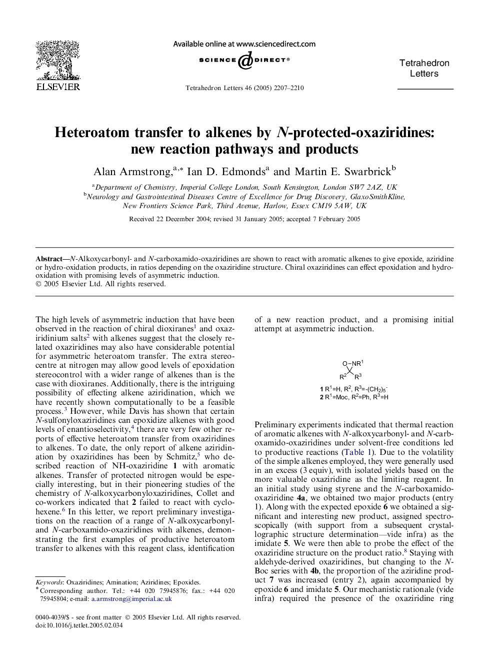 Heteroatom transfer to alkenes by N-protected-oxaziridines: new reaction pathways and products