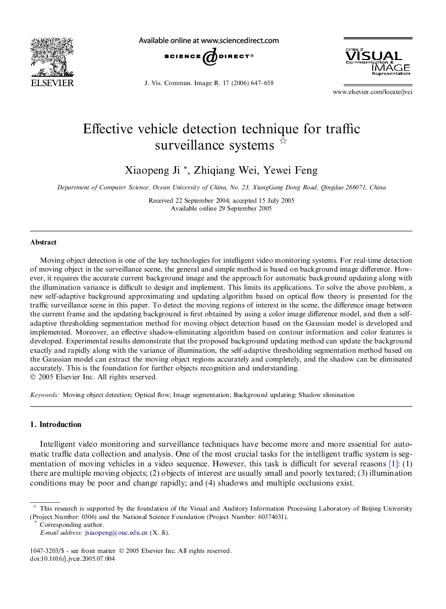 Effective vehicle detection technique for traffic surveillance systems 