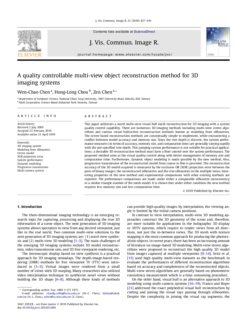 A quality controllable multi-view object reconstruction method for 3D imaging systems