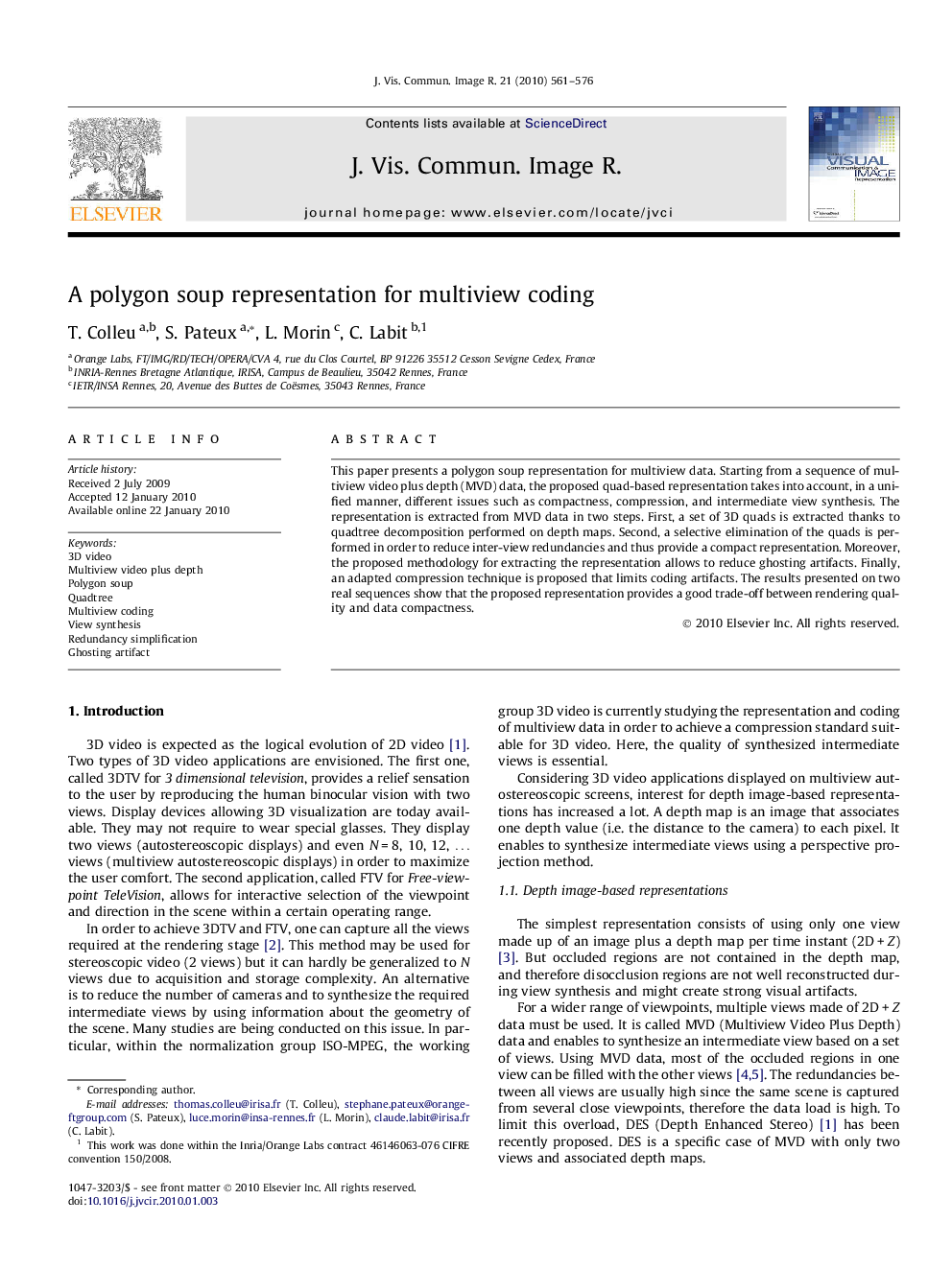 A polygon soup representation for multiview coding