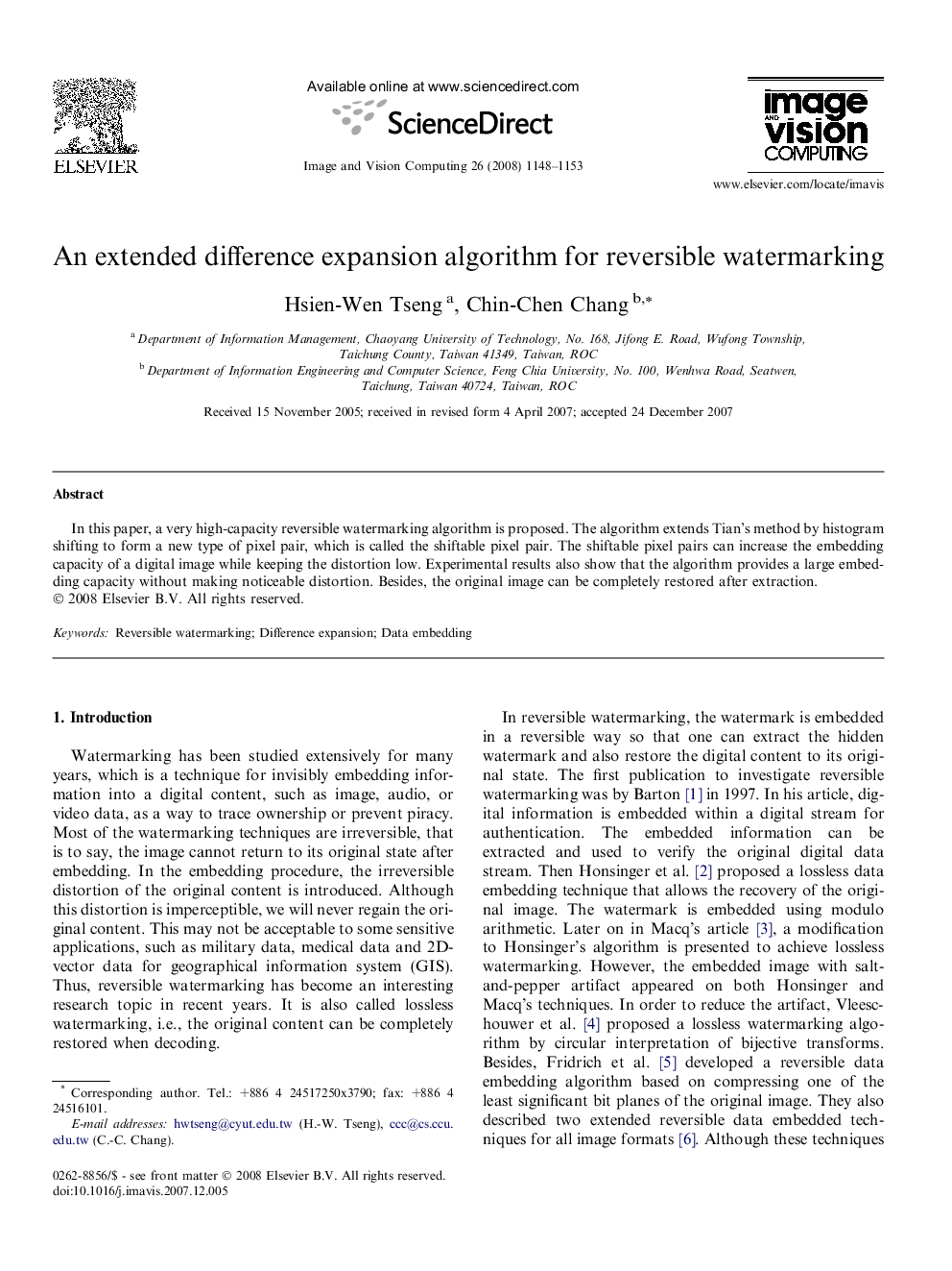 An extended difference expansion algorithm for reversible watermarking