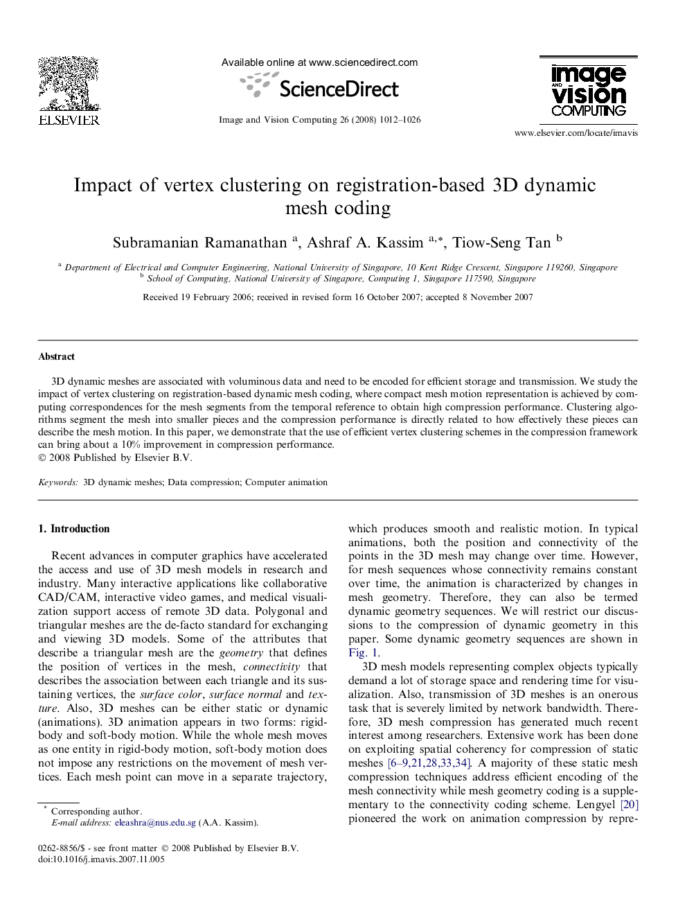 Impact of vertex clustering on registration-based 3D dynamic mesh coding