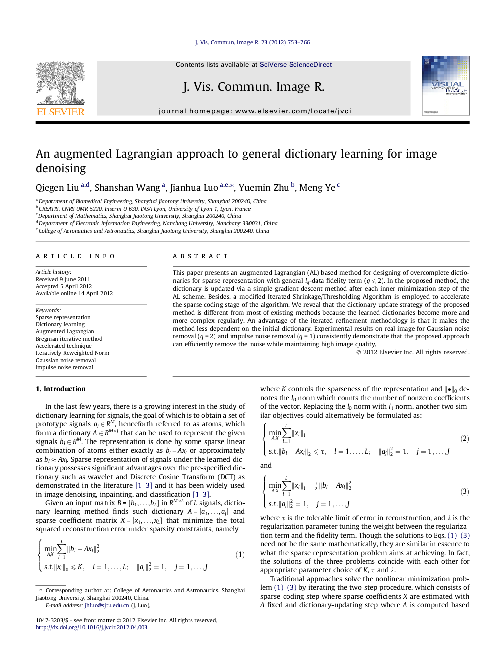 An augmented Lagrangian approach to general dictionary learning for image denoising