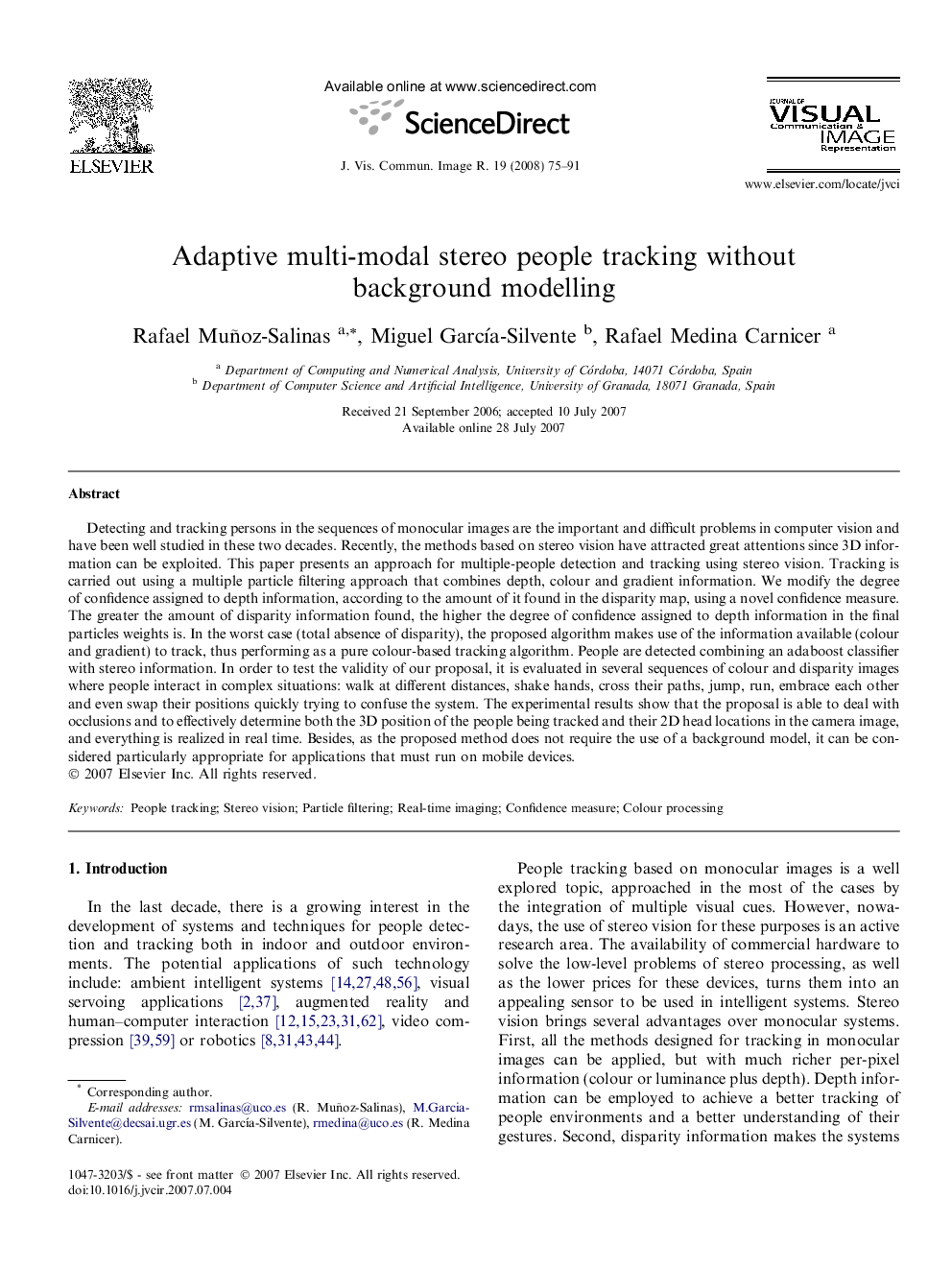 Adaptive multi-modal stereo people tracking without background modelling