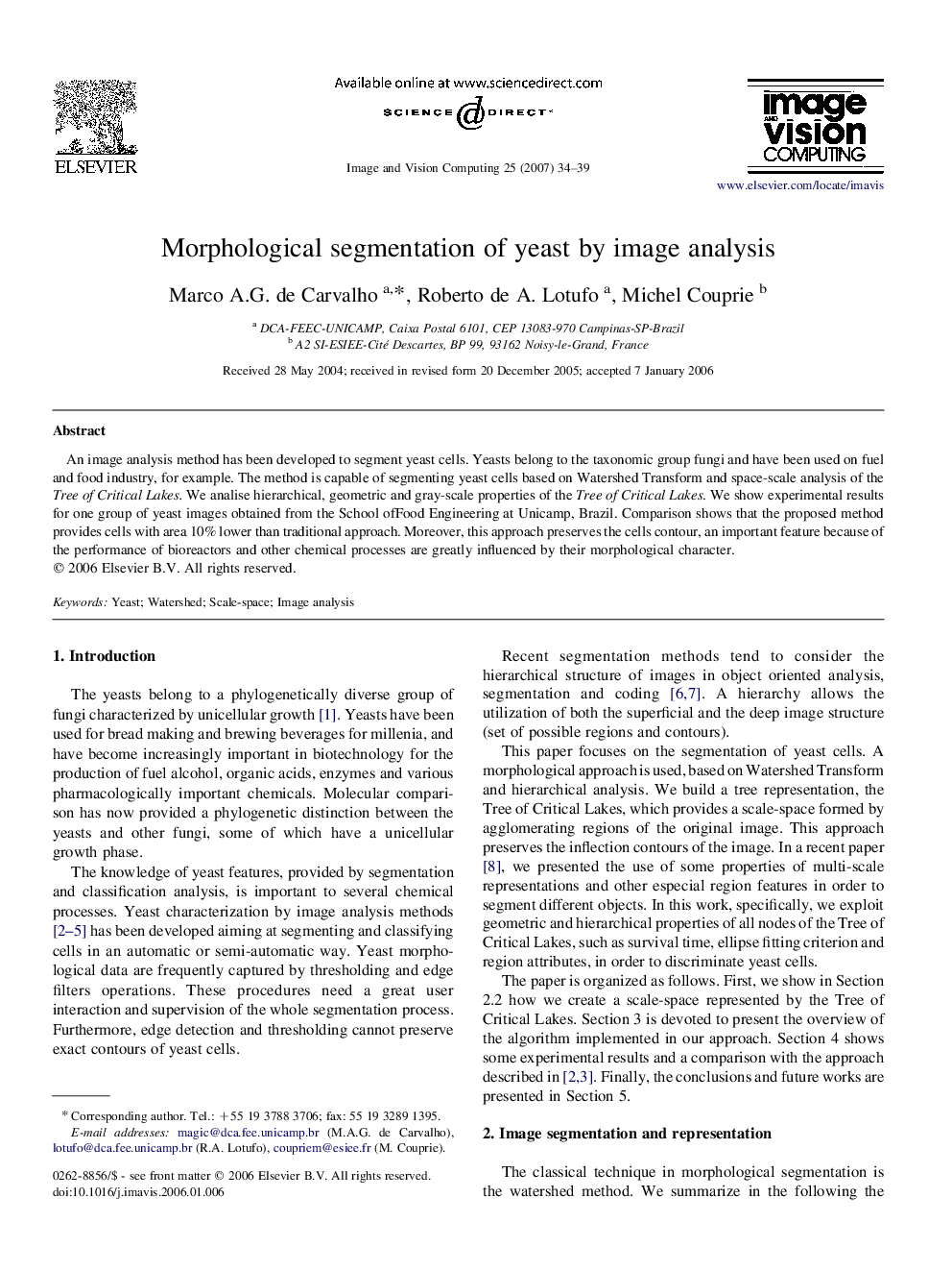 Morphological segmentation of yeast by image analysis