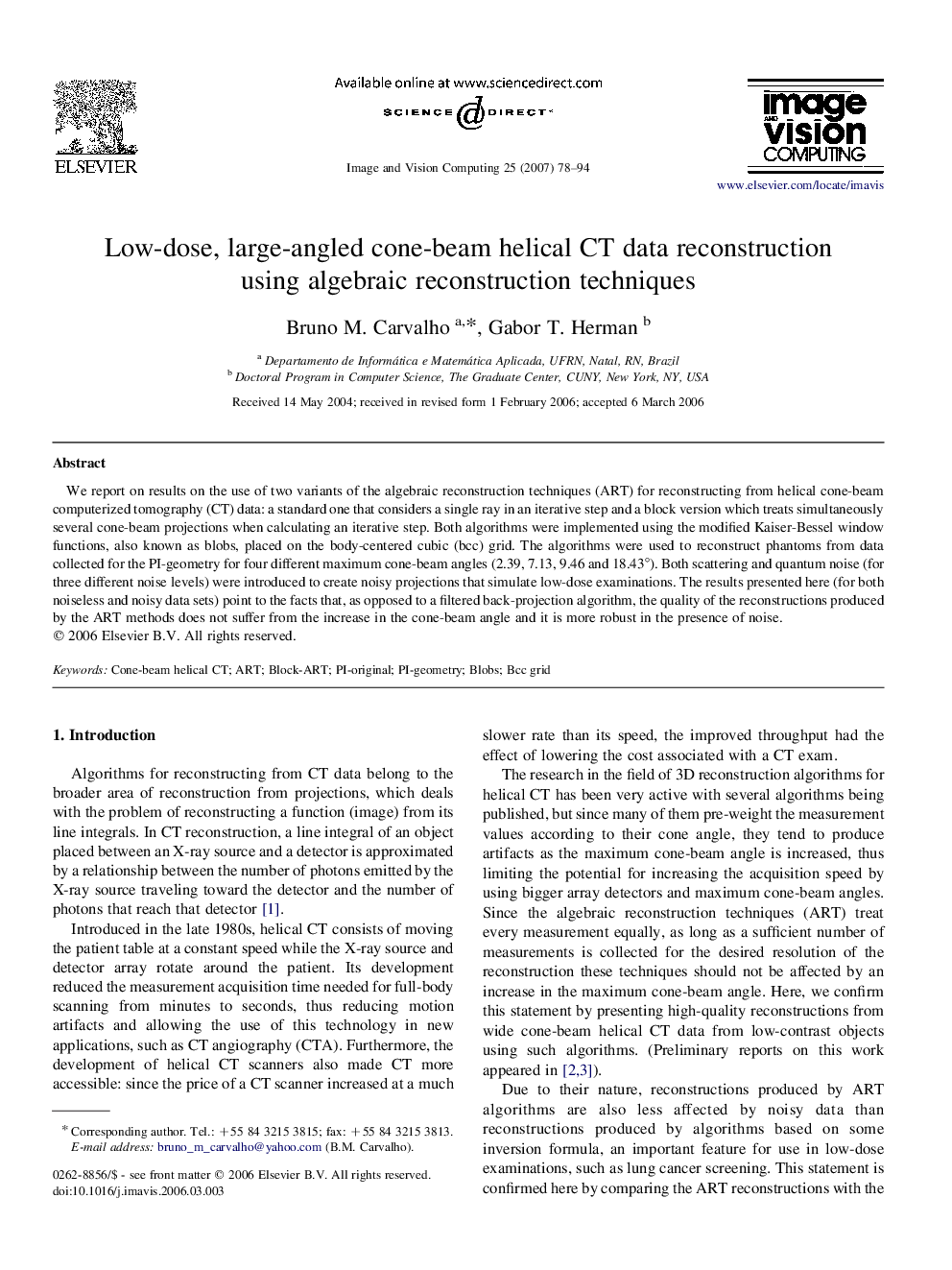 Low-dose, large-angled cone-beam helical CT data reconstruction using algebraic reconstruction techniques