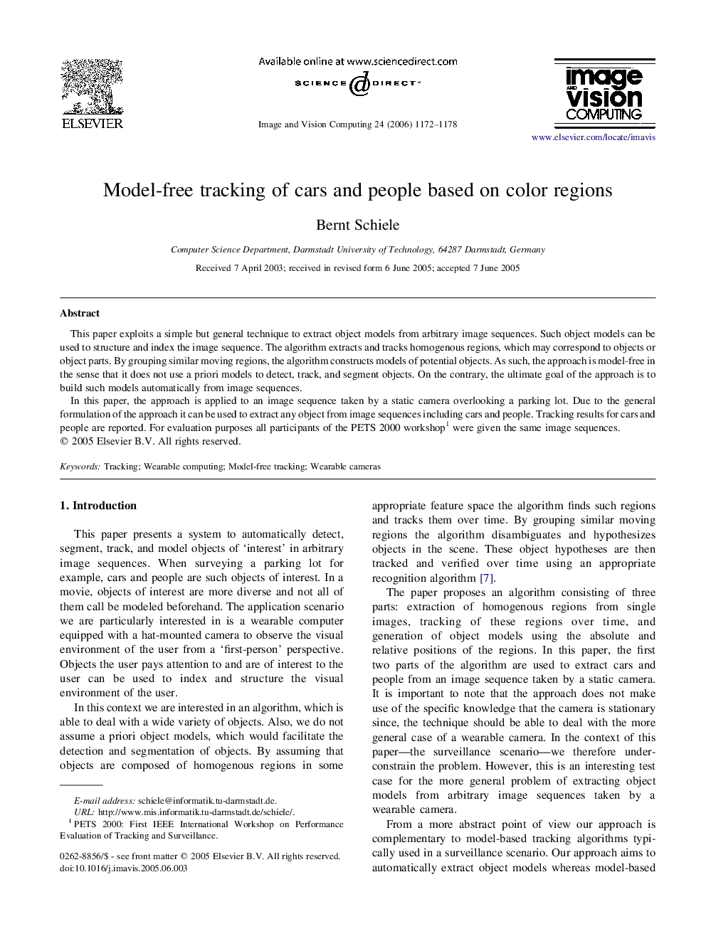 Model-free tracking of cars and people based on color regions