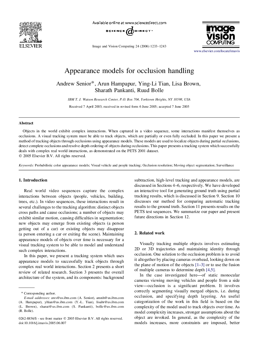 Appearance models for occlusion handling