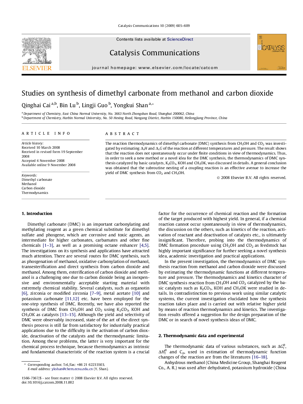 Studies on synthesis of dimethyl carbonate from methanol and carbon dioxide