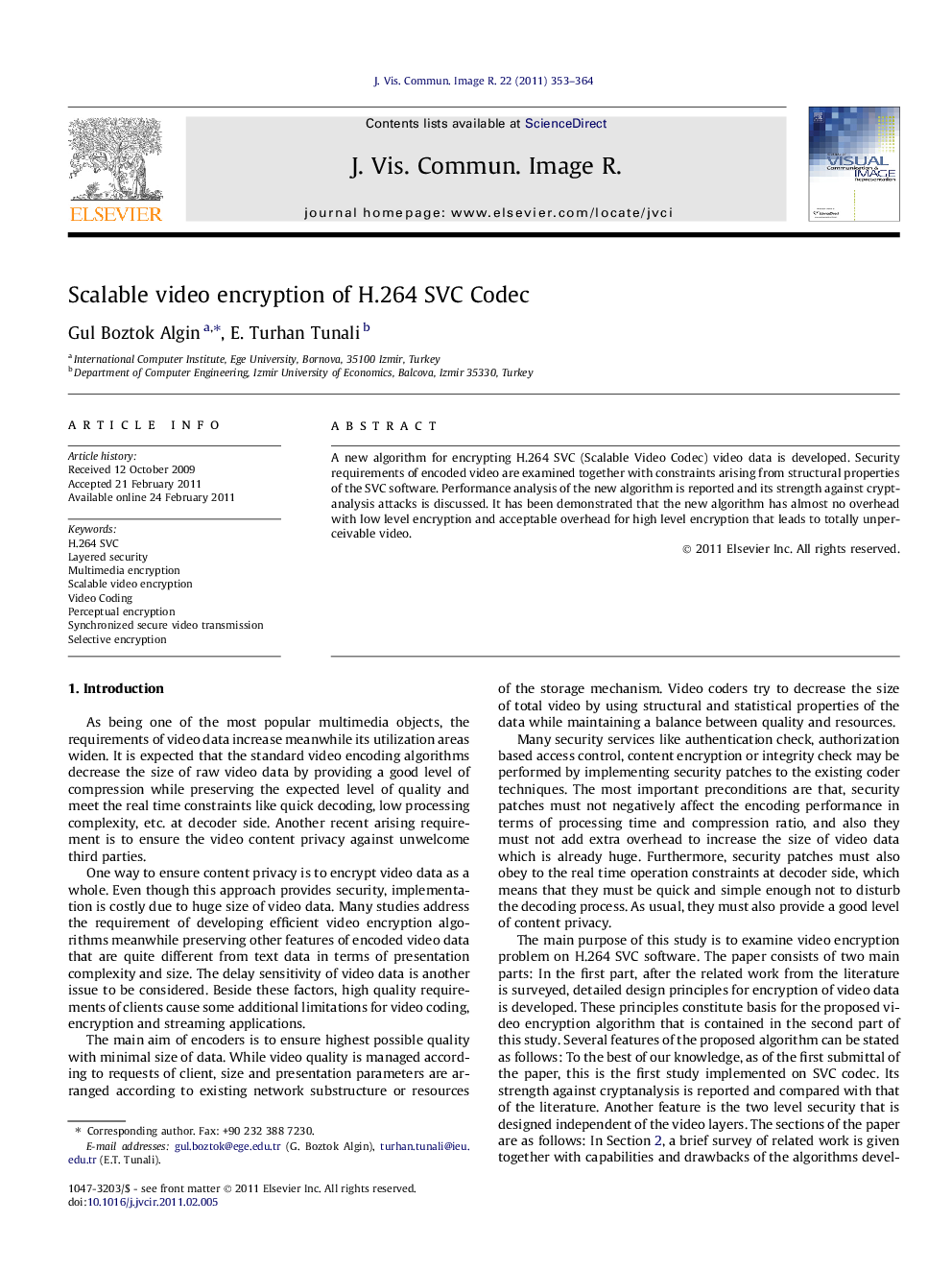 Scalable video encryption of H.264 SVC Codec