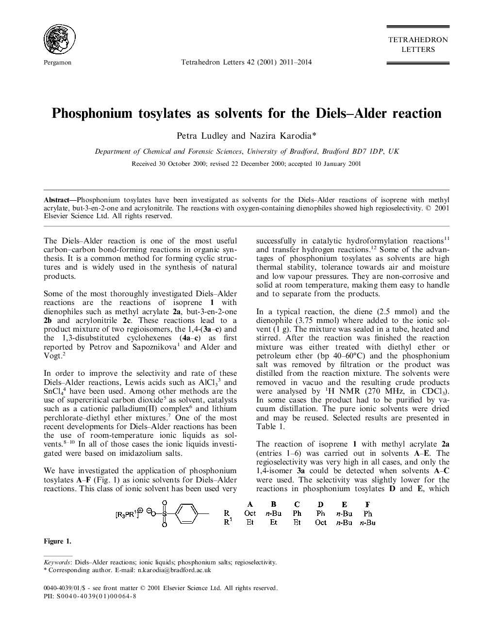 Phosphonium tosylates as solvents for the Diels-Alder reaction