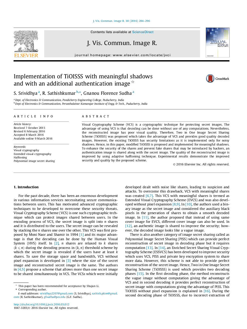 Implementation of TiOISSS with meaningful shadows and with an additional authentication image 