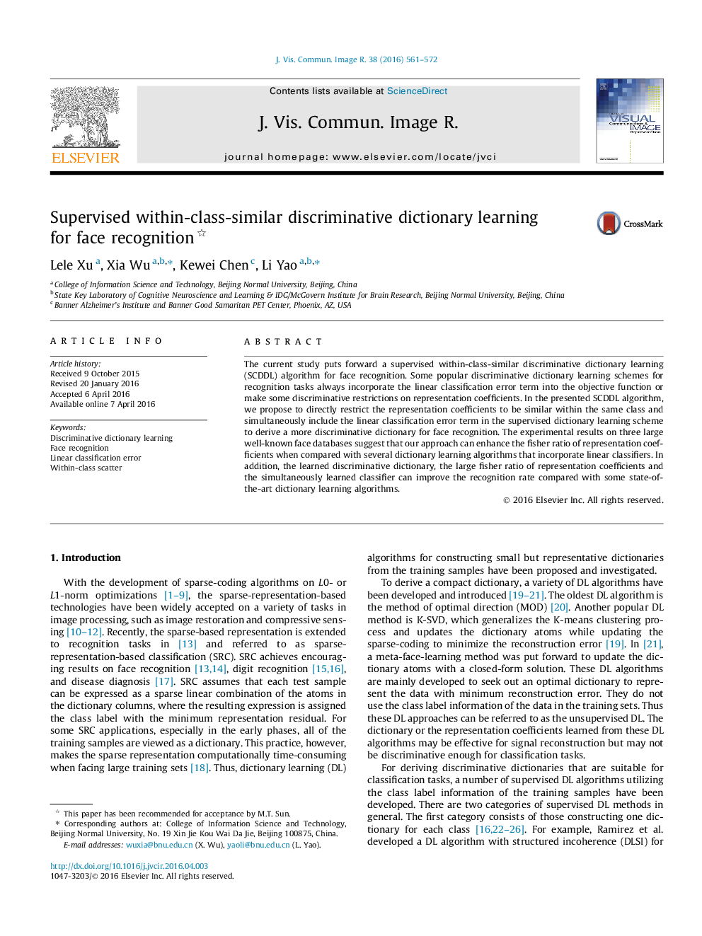 Supervised within-class-similar discriminative dictionary learning for face recognition 