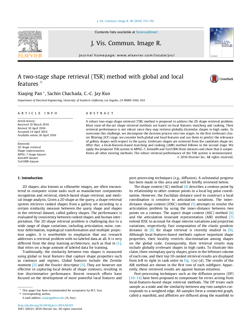 A two-stage shape retrieval (TSR) method with global and local features 