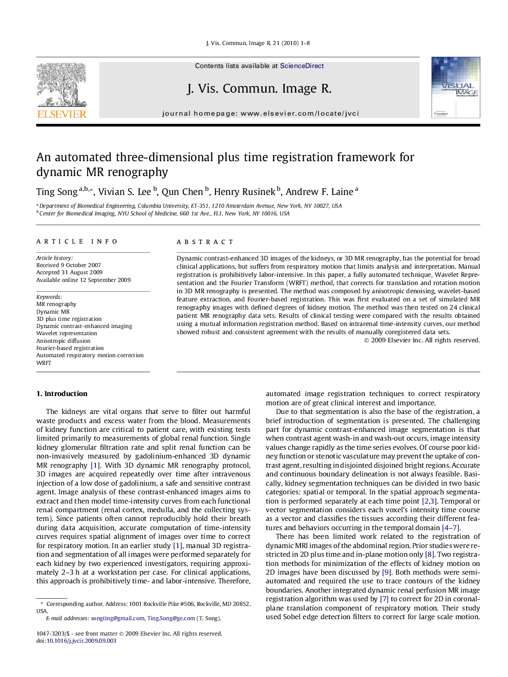 An automated three-dimensional plus time registration framework for dynamic MR renography