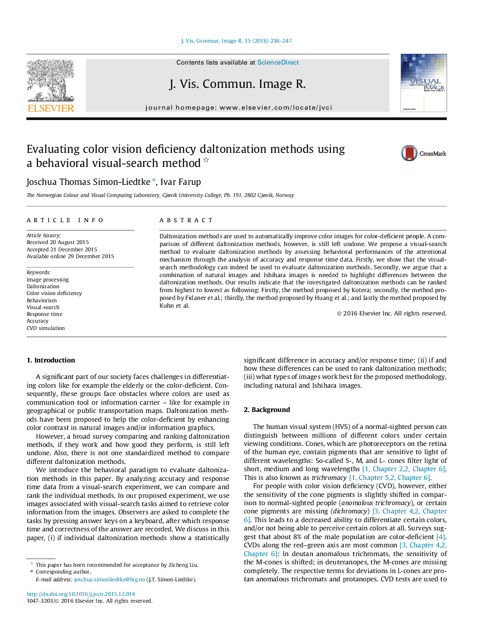 Evaluating color vision deficiency daltonization methods using a behavioral visual-search method 